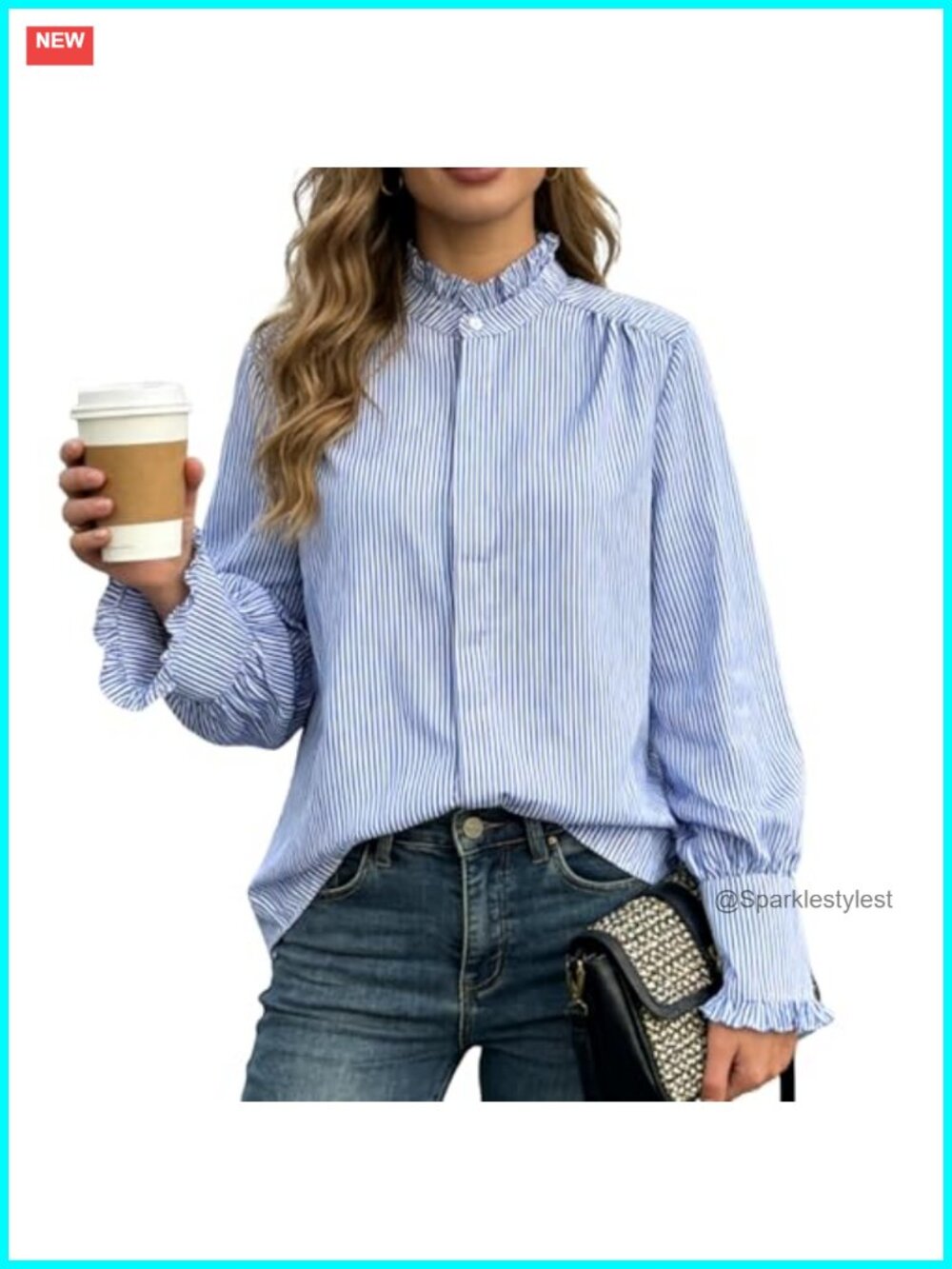 Women's Ruffle Button Down Shirt Cotton Blend Business Casual Work Top